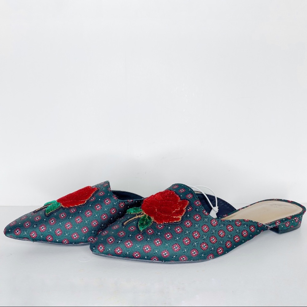 A New Day Green Rose Mules Flats Sz 6.5